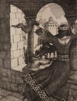 Gelstift auf Papier;
A2 Freudiges Wiedersehen