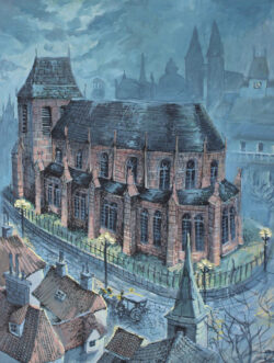 Acryl und Federzeichnung auf Papier;
65 x 50 cm Nächtliche Kutschfahrt