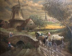 Öl auf Leinwand;
80 x 100 cm Marschlandschaft mit Windmühle