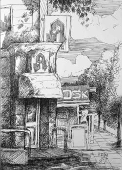 Gelstift auf Papier;
Skizzenbuch A3 Apotheke in Hamburg