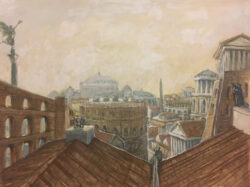 Acryl auf Papier;
50 x 65 cm Über den Dächern Roms