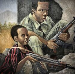Öl auf Leinwand;
100 x 100 cm Kindersoldaten