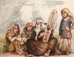 Acryl und Filzstift auf Papier;
50 x 65 cm Zum Klang der Leier