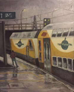 Öl auf Leinwand;
100 x 80 cm Abfahrt des Metronom