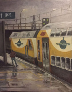 Öl auf Leinwand;
100 x 80 cm Abfahrt des Metronom