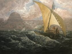 Öl auf Leinwand;
70 x 90 cm Schiffe vor Byzanz