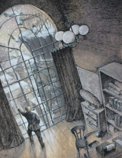 Acryl und Federzeichnung auf Papier;
65 x 50 cm Die kreative Pause