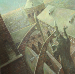 Öl auf Leinwand;
100 x 100 cm "Wehe, Babylon!"