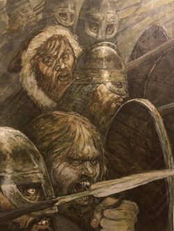 Acryl auf Papier;
65 x 50 cm Der letzte Schildwall