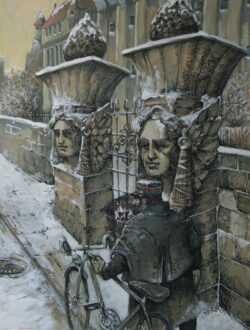 Acryl und Federzeichnung auf Papier;
65 x 50 cm Die letzte Streife