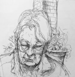 Gelstift auf Papier;
Skizzenbuch A4 Tante Dagmar