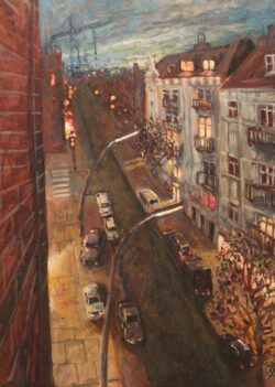 Acryl auf Leinwand;
70 x 50 cm Nachts in Barmbek