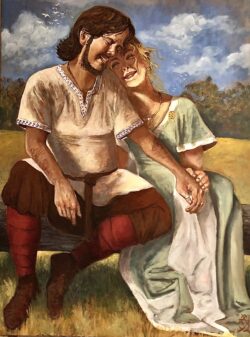 Acryl auf Leinwand;
120 x 90 cm Liebespaar auf dem Wikingermarkt