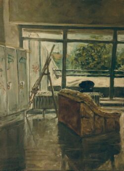 Öl auf Papier;
70 x 50 cm Balkon vor den Ateliers