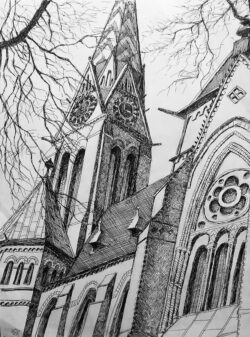 Gelstift auf Papier;
A2 Gertrudenkirche - Hamburg