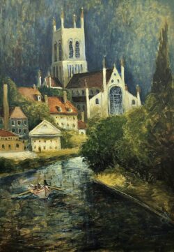 Acryl auf Leinwand;
100 x 70 cm Kathedrale vor dunklem Himmel