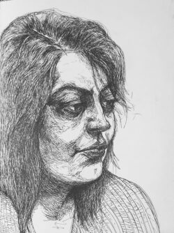 Gelstift auf Papier;
Skizzenbuch;
A3 TV