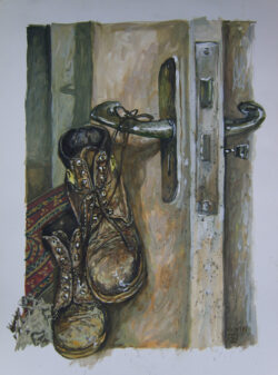 Acryl auf Papier;
65 x 50 cm Die alten Boots