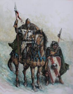Acryl und Federzeichnung auf Papier;
65 x 50 cm Herr und Knecht
