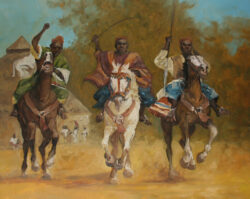 Öl auf Leinwand;
80 x 100 cm Reiterspiele in Kamerun